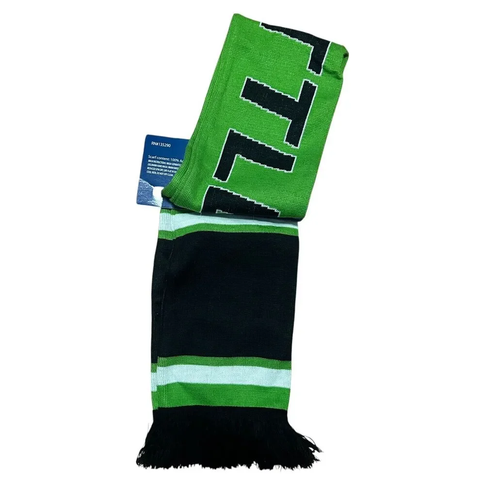 Seattle Green Black Knit City Scarf Acrylic‎ Fringe Winter Fan Unisex 60x8